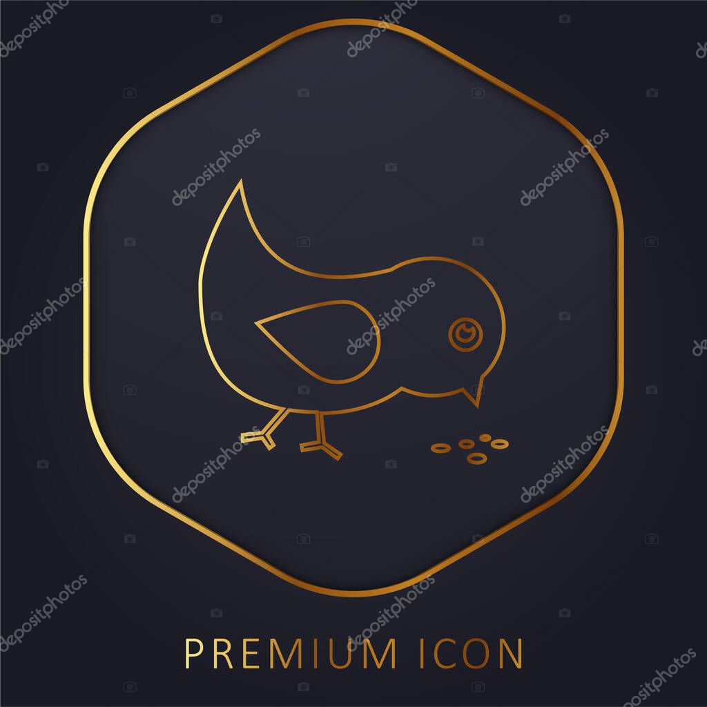 Bird Eating Seeds golden line premium logo or icon
