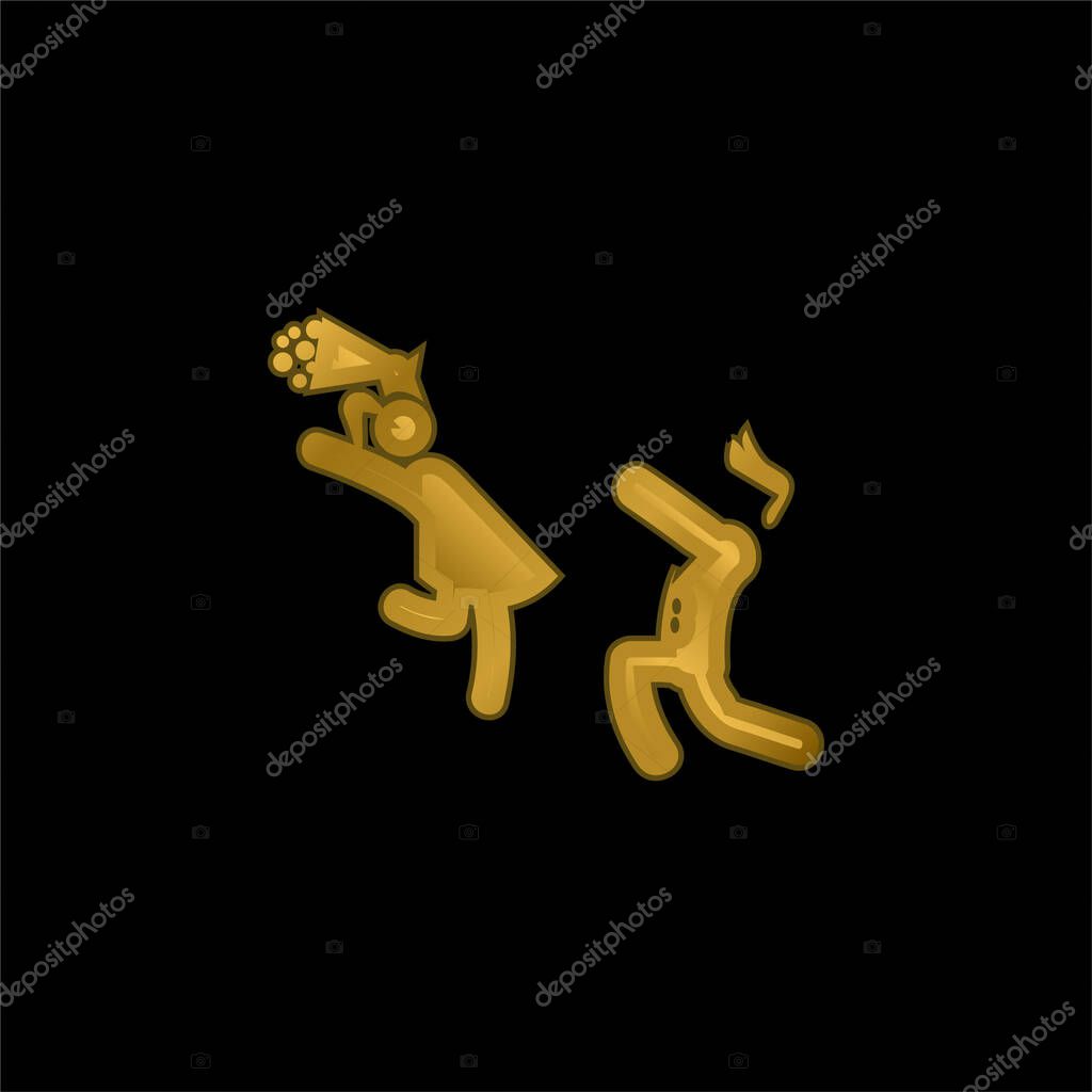 Boy Giving Flowers To His Girlfriend gold plated metalic icon or logo vector