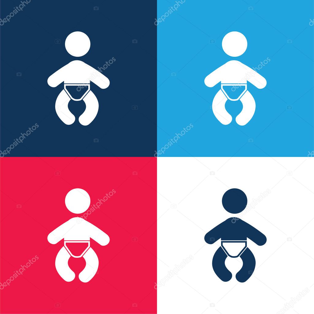 Baby Wearing A Diaper blue and red four color minimal icon set