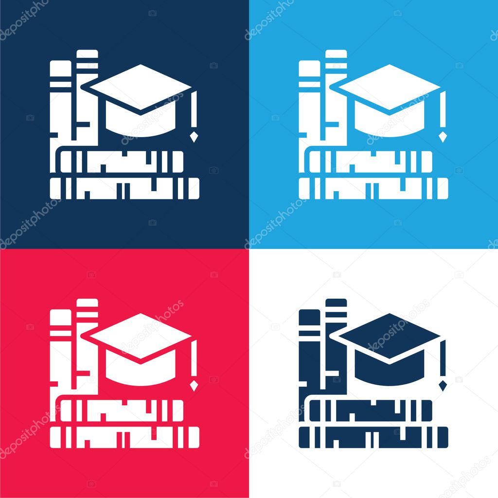 Book blue and red four color minimal icon set
