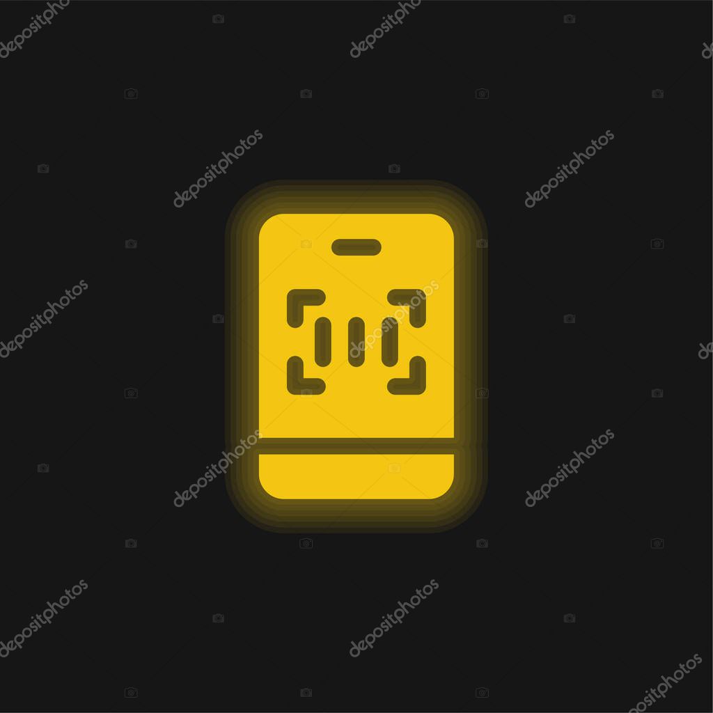 Barcode yellow glowing neon icon