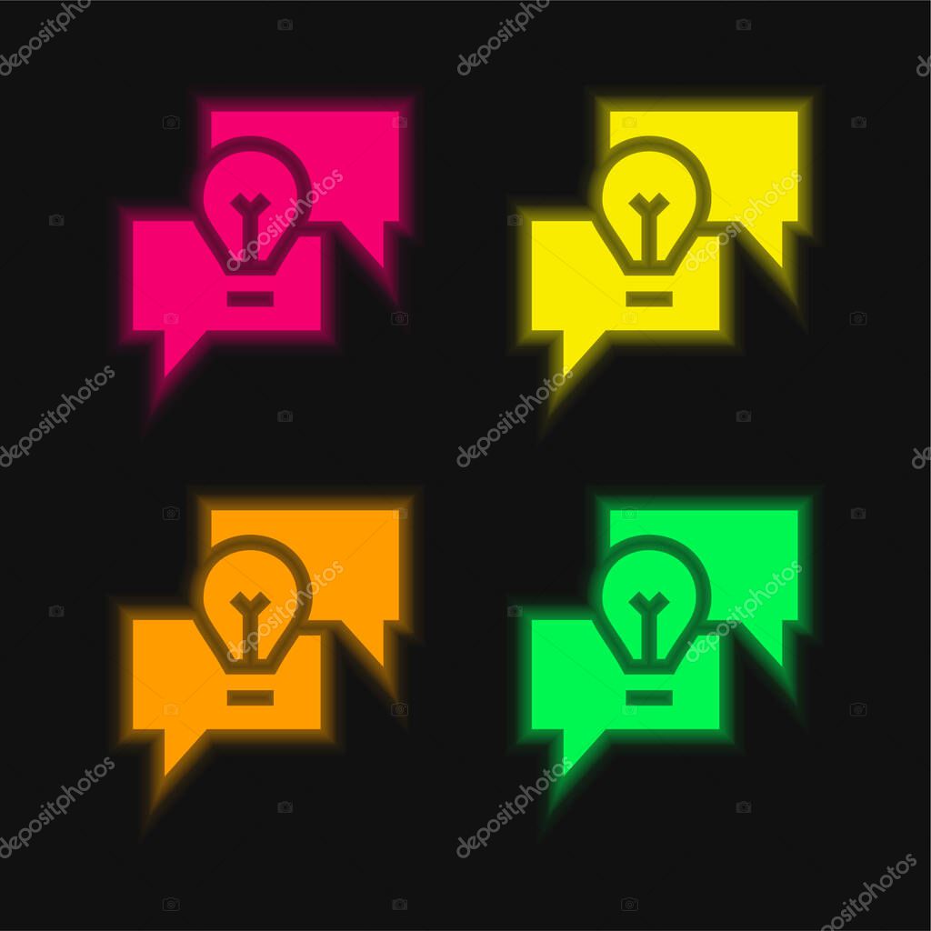 Brainstorming four color glowing neon vector icon