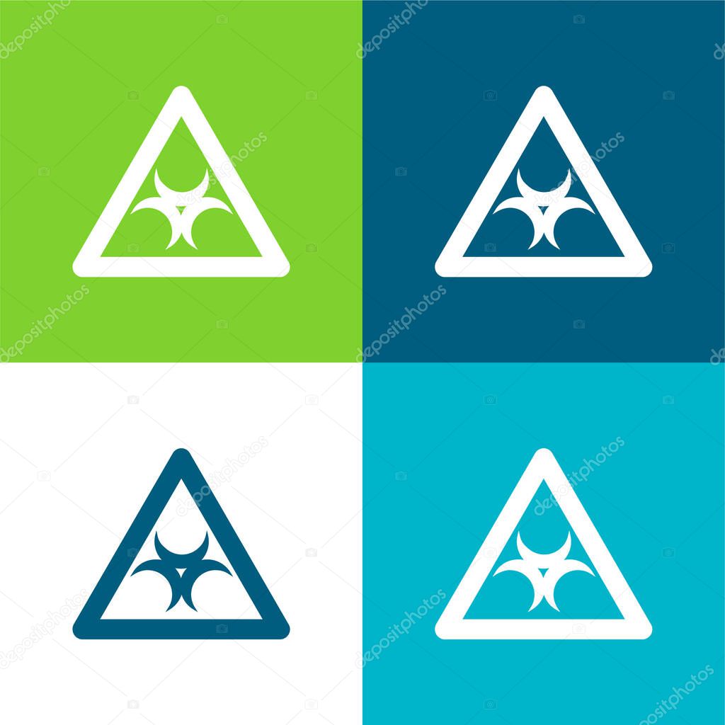 Biohazard Sign Inside A Triangle Outline Flat four color minimal icon set