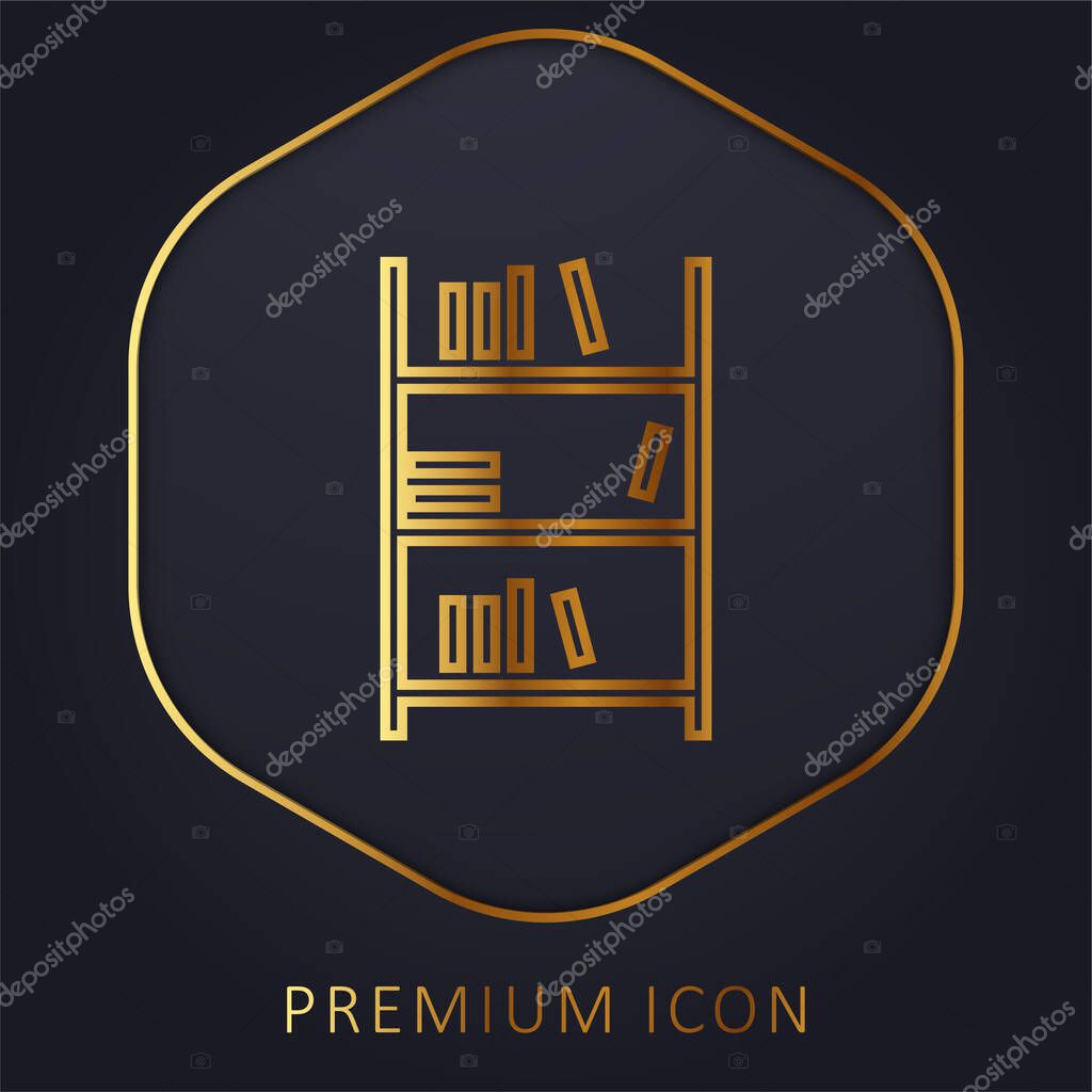 Book Shelf golden line premium logo or icon