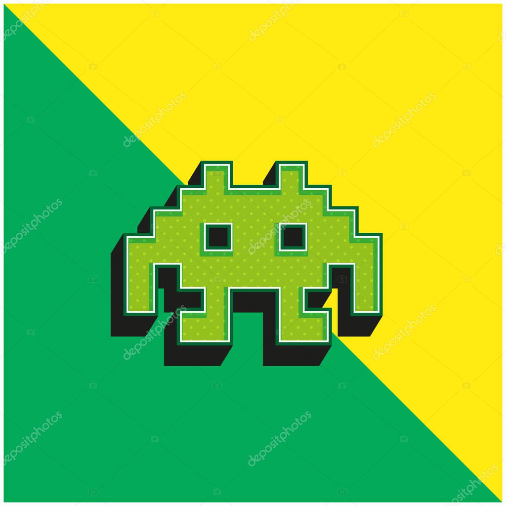 Alien Space Character Of Pixels For A Game Green and yellow modern 3d vector icon logo