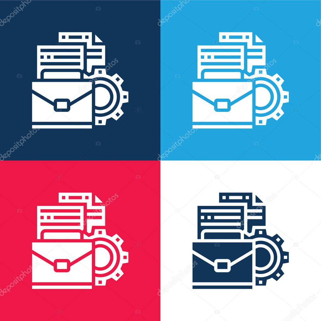 Briefcase blue and red four color minimal icon set