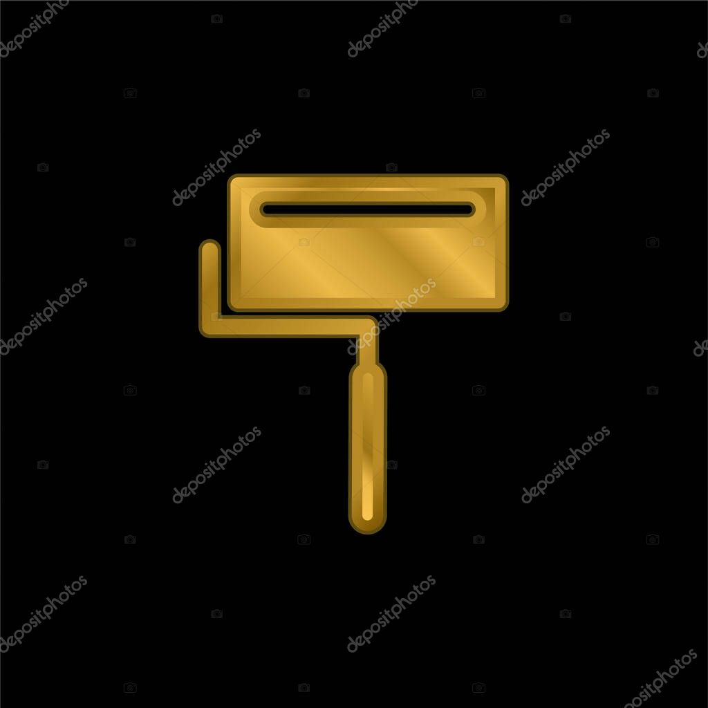 Big Paint Roller With Shine gold plated metalic icon or logo vector