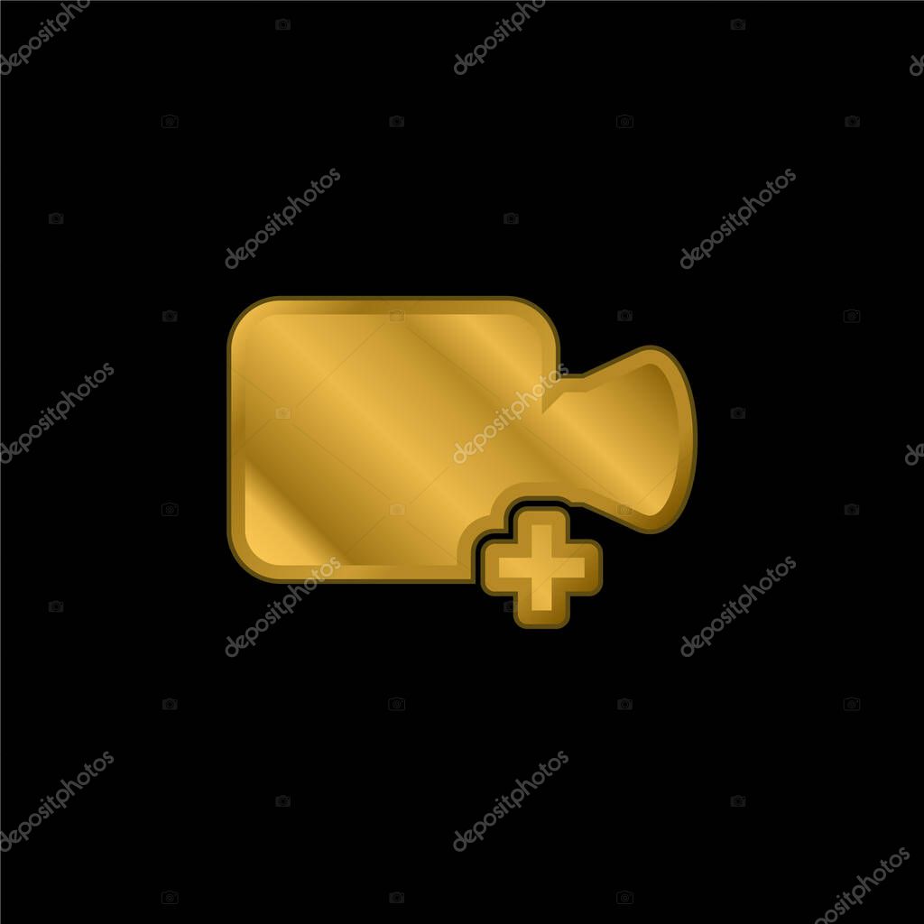 Add Video gold plated metalic icon or logo vector