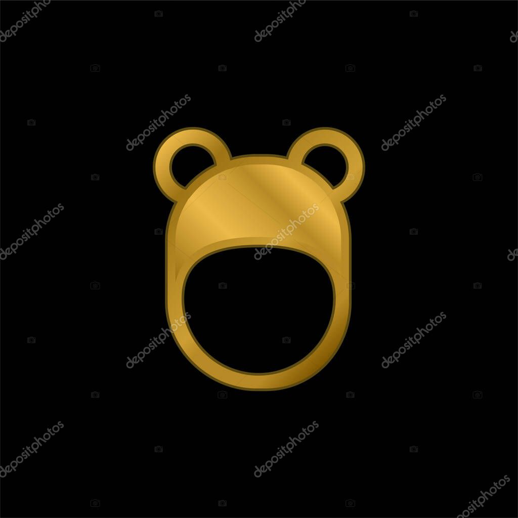 Bear Hat gold plated metalic icon or logo vector