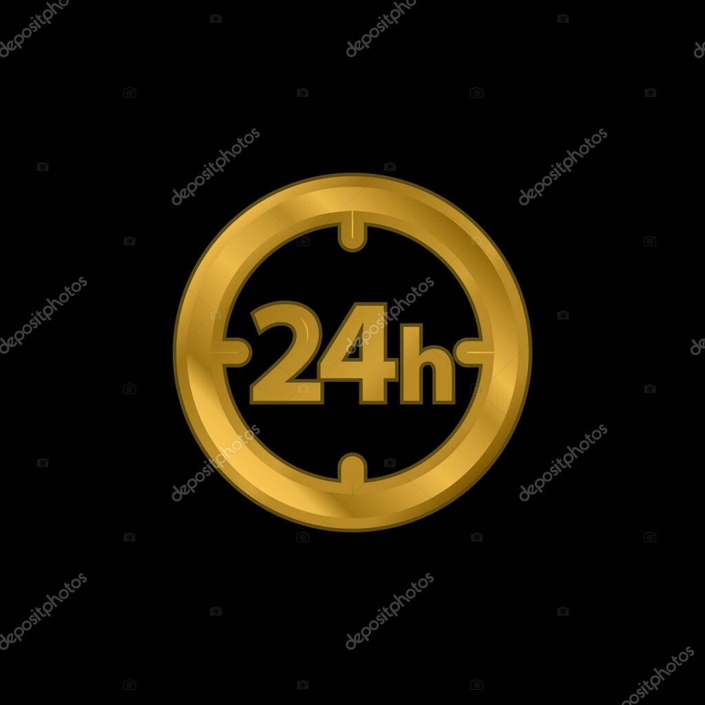 24 Hours Circular Clock Symbol gold plated metalic icon or logo vector