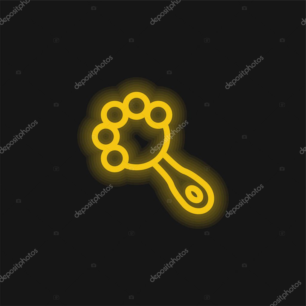 Baby Rattle yellow glowing neon icon