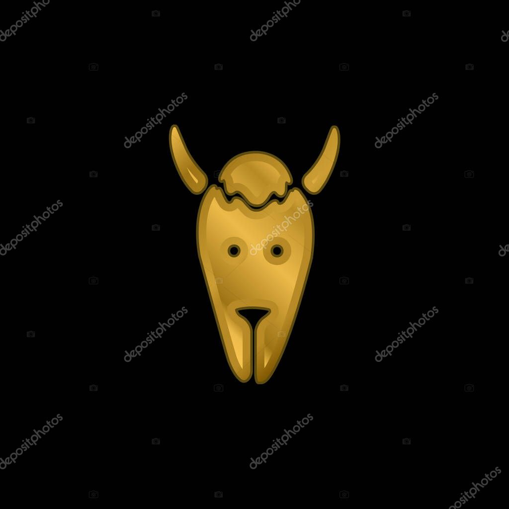 Bison Head gold plated metalic icon or logo vector