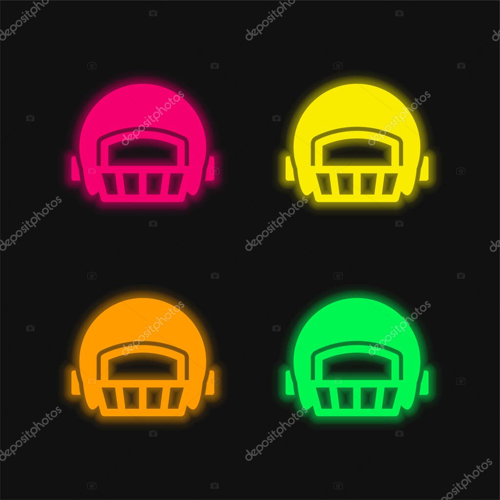 American Football Player Helmet four color glowing neon vector icon