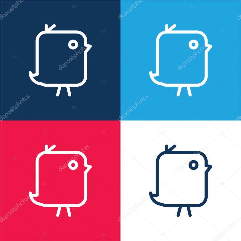 Bird Of Cute Rounded Rectangular Shape blue and red four color minimal icon set