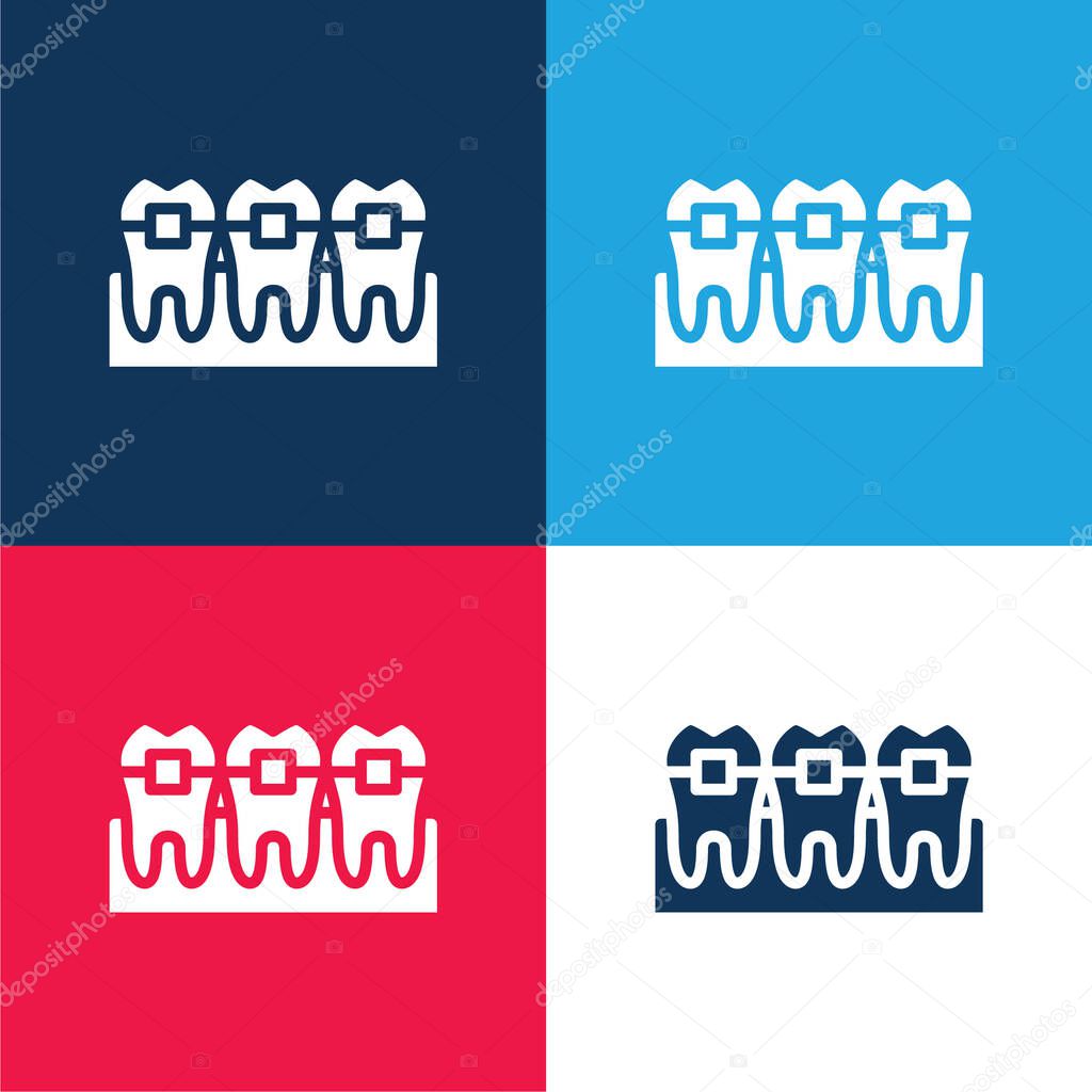 Braces blue and red four color minimal icon set