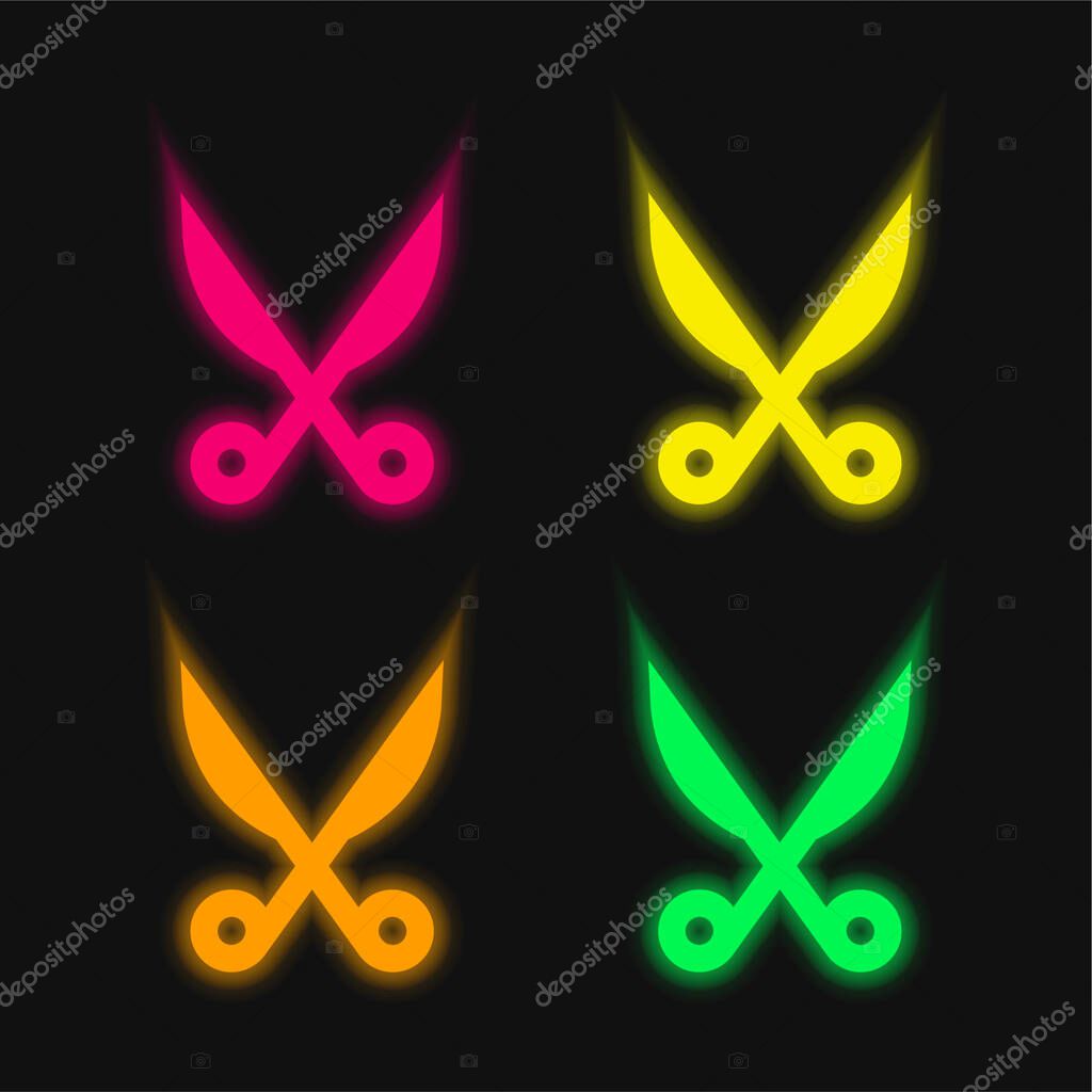 Baber Scissors four color glowing neon vector icon