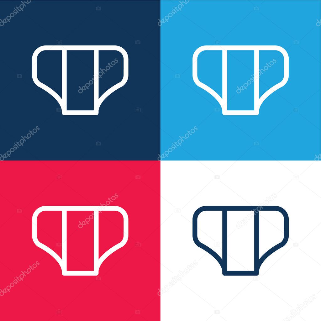 Baby Diaper Outline blue and red four color minimal icon set