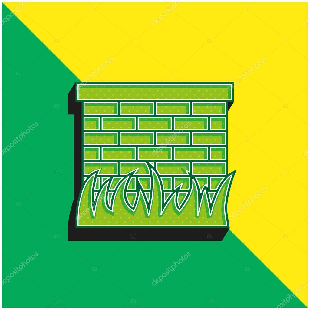 Bricks Wall With Grass Leaves Border Green and yellow modern 3d vector icon logo