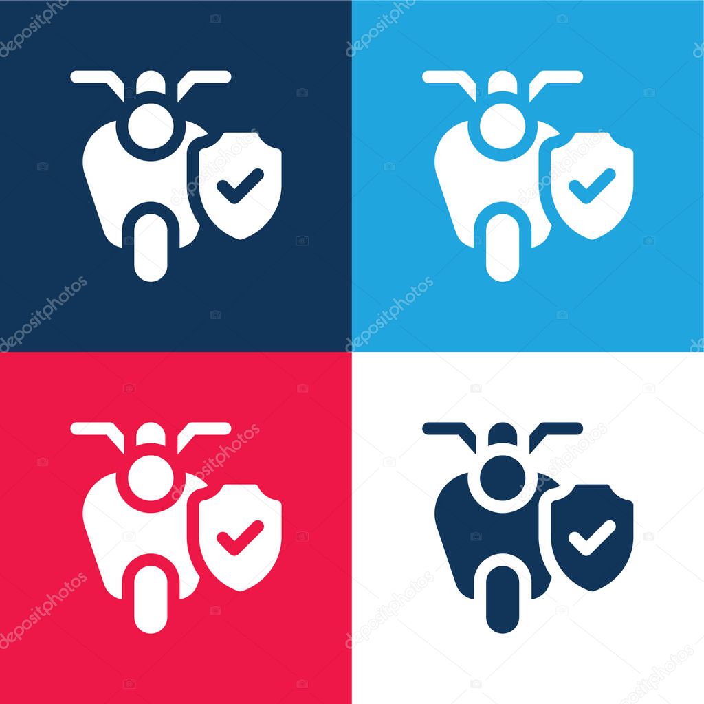 Bike blue and red four color minimal icon set