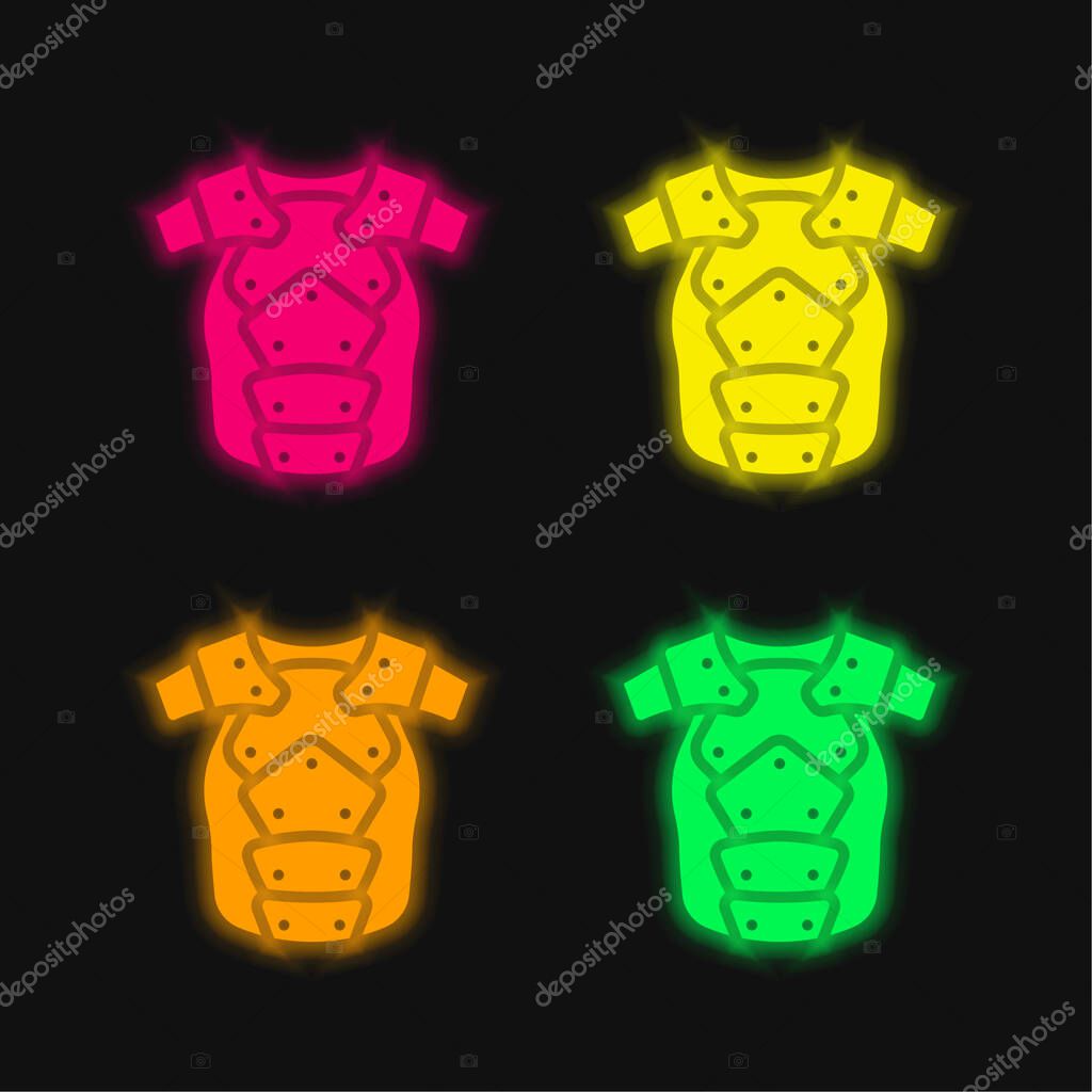 Armor four color glowing neon vector icon