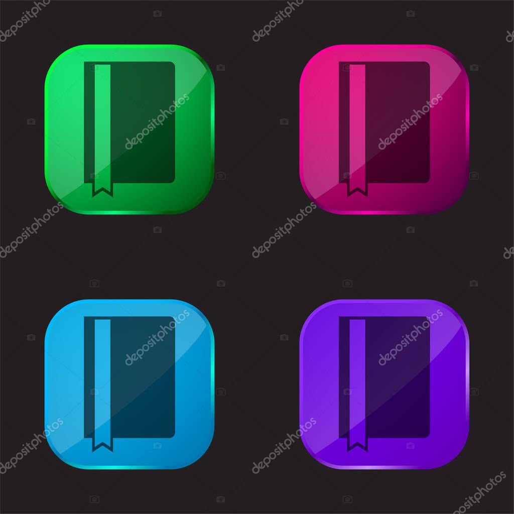 Book Of Dark Cover With Bookmark Ribbon four color glass button icon