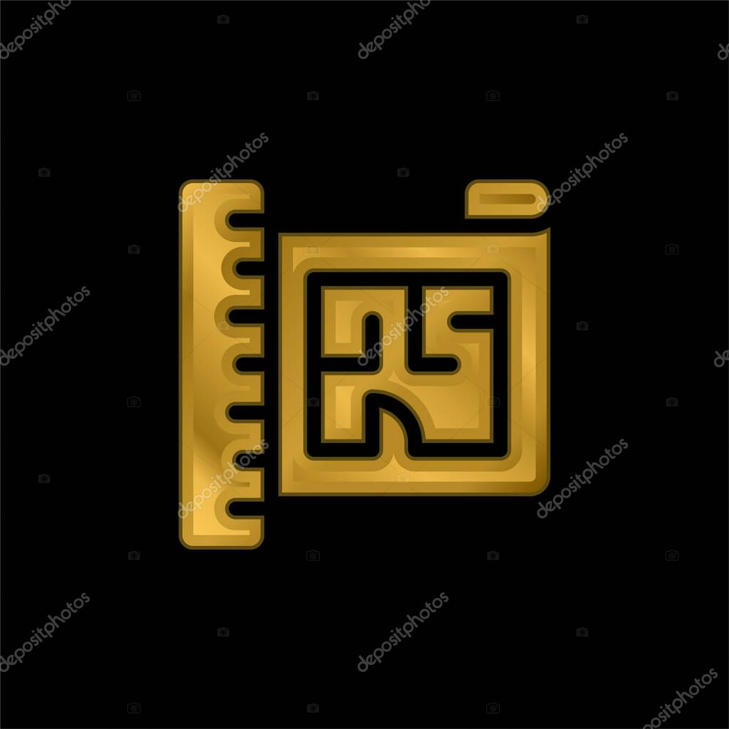 Blueprint gold plated metalic icon or logo vector