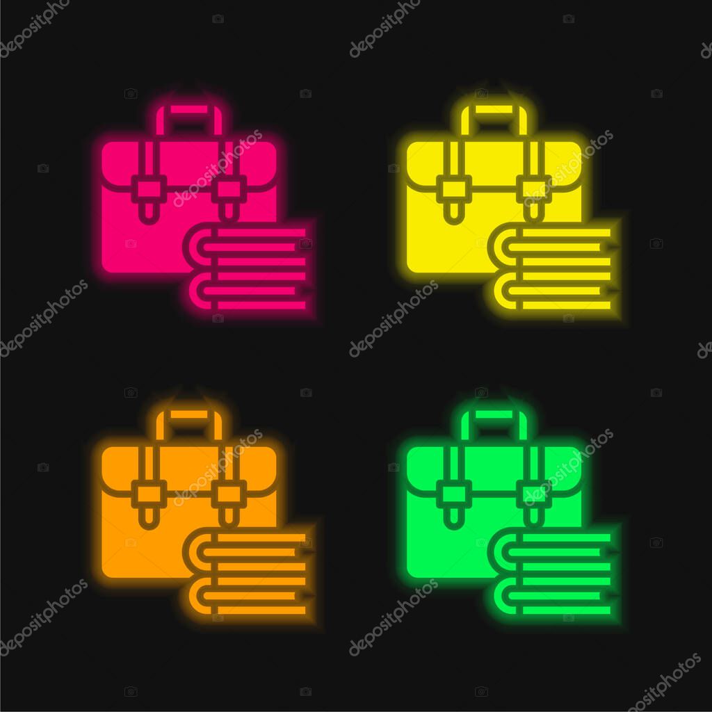 Bag four color glowing neon vector icon