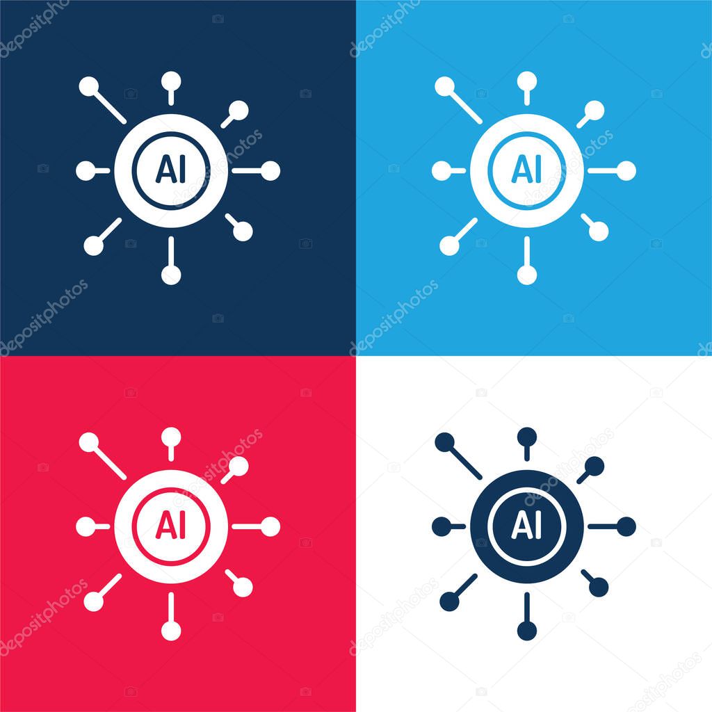 Artificial Intelligence blue and red four color minimal icon set