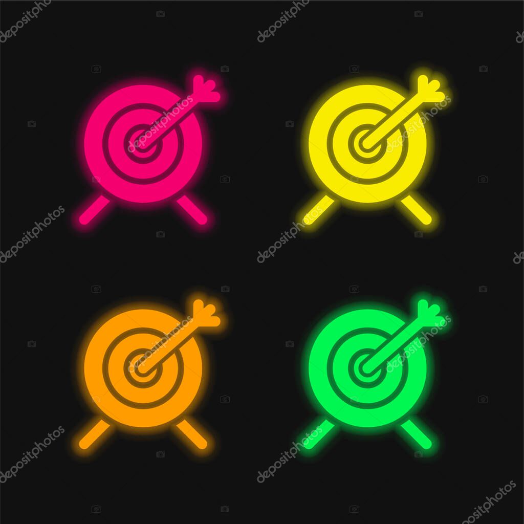 Archery four color glowing neon vector icon