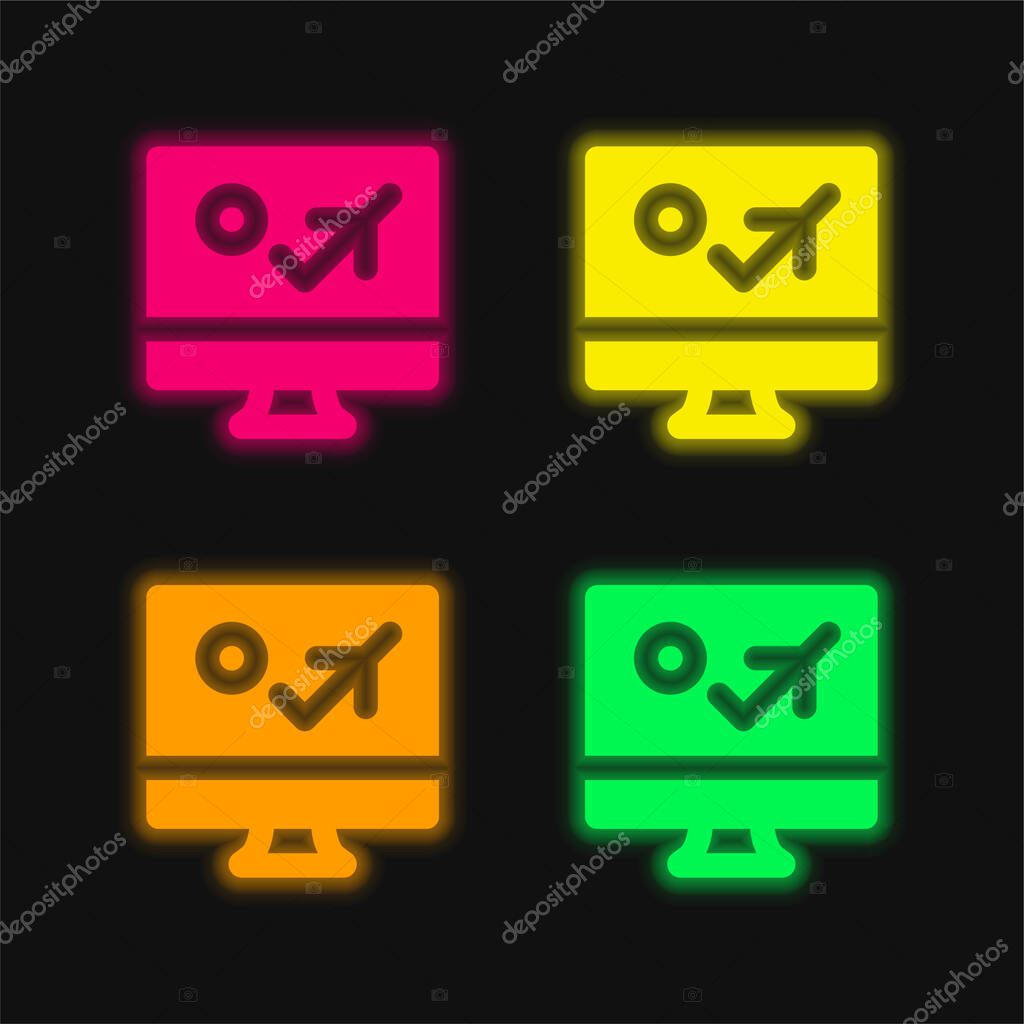 Booking four color glowing neon vector icon