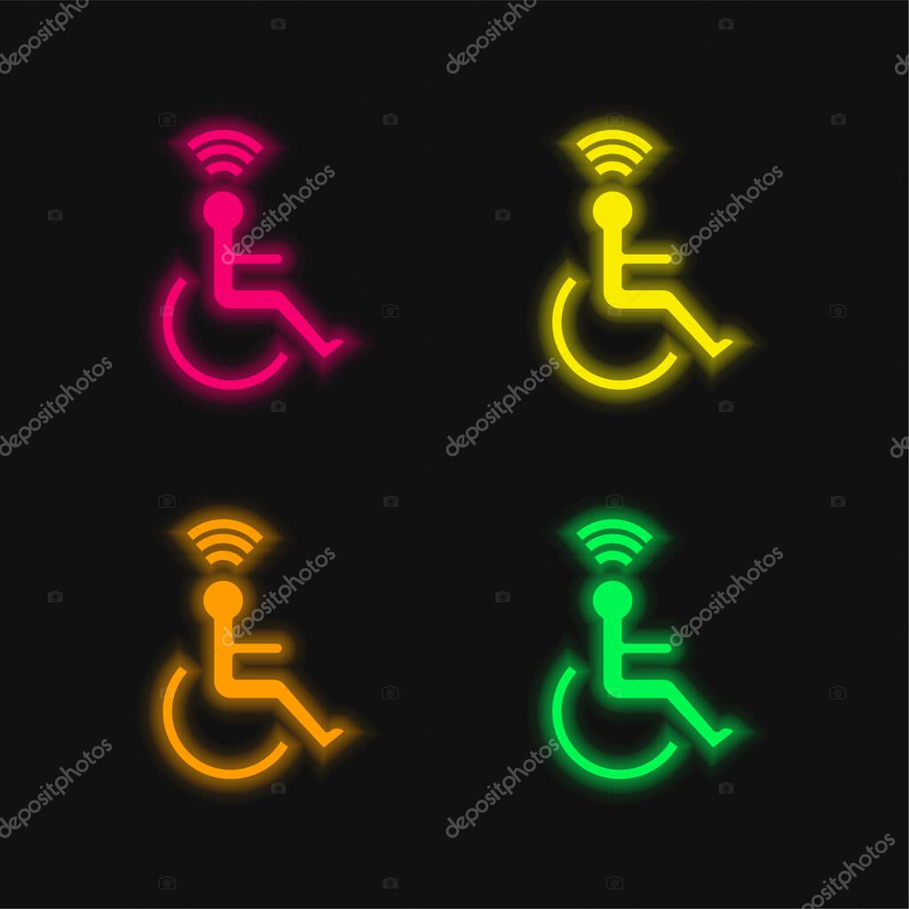 Accesibility four color glowing neon vector icon