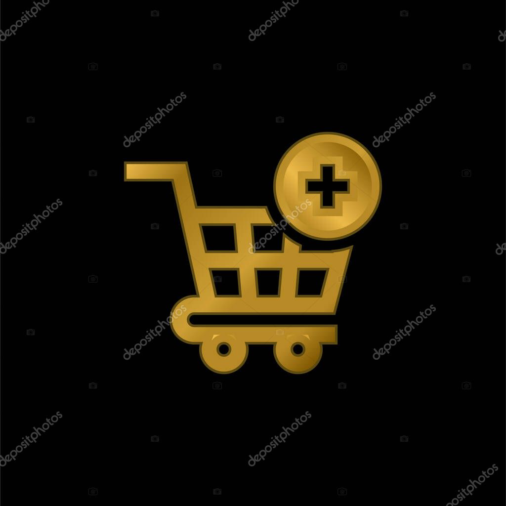 Add To Cart gold plated metalic icon or logo vector