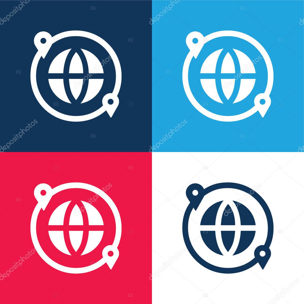 Around The World blue and red four color minimal icon set