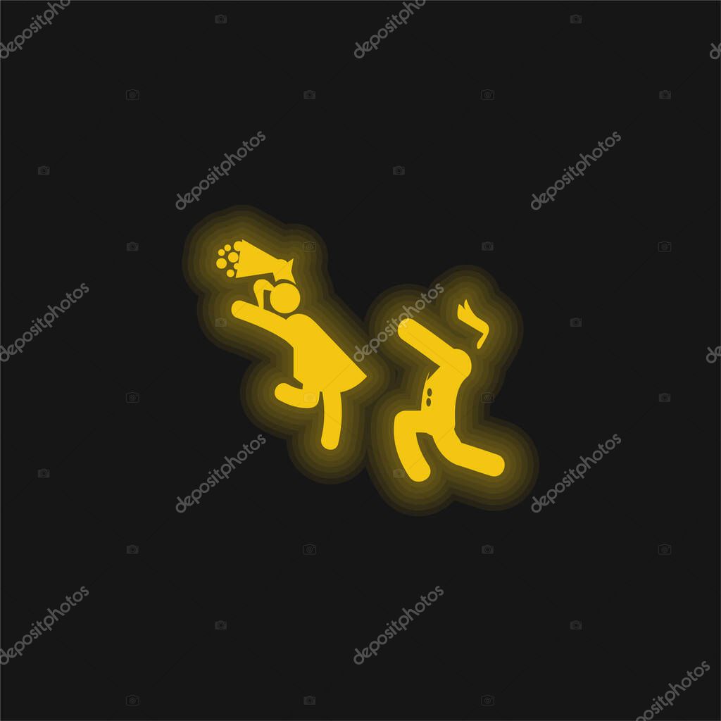 Boy Giving Flowers To His Girlfriend yellow glowing neon icon