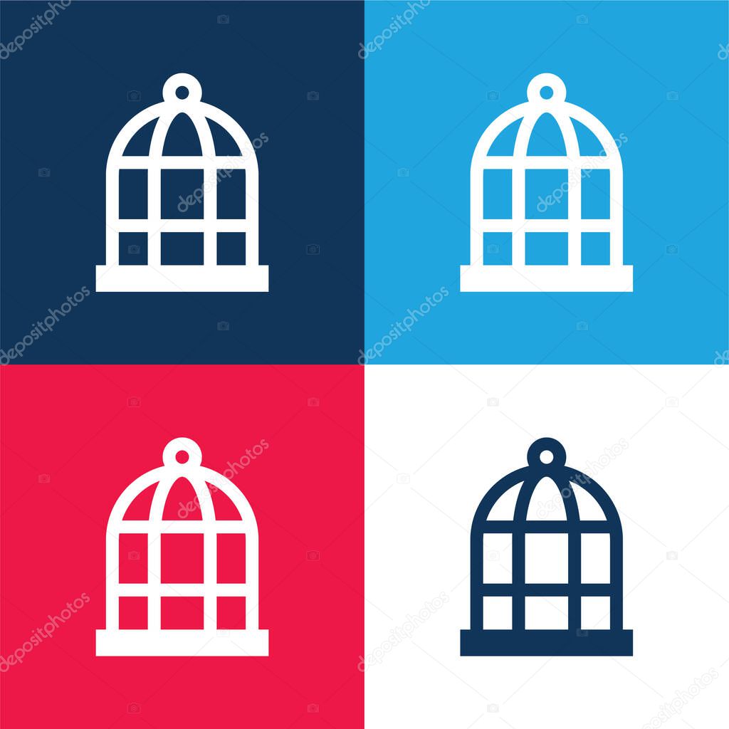 Bird Cage blue and red four color minimal icon set