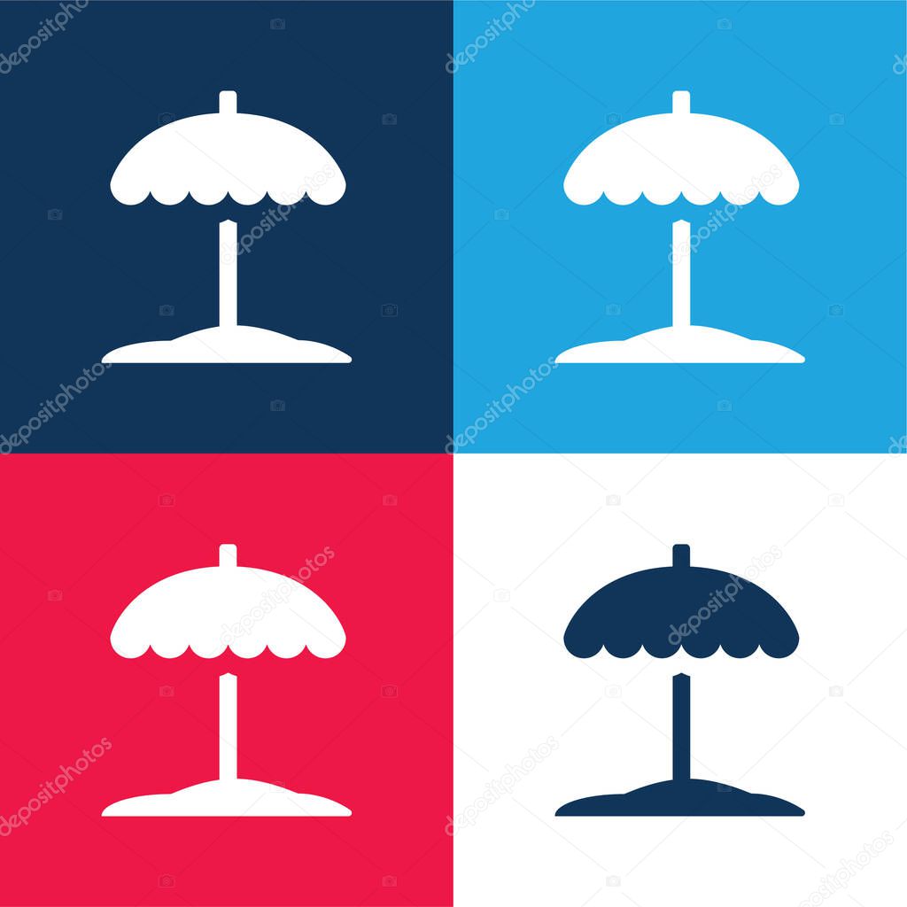 Beach blue and red four color minimal icon set