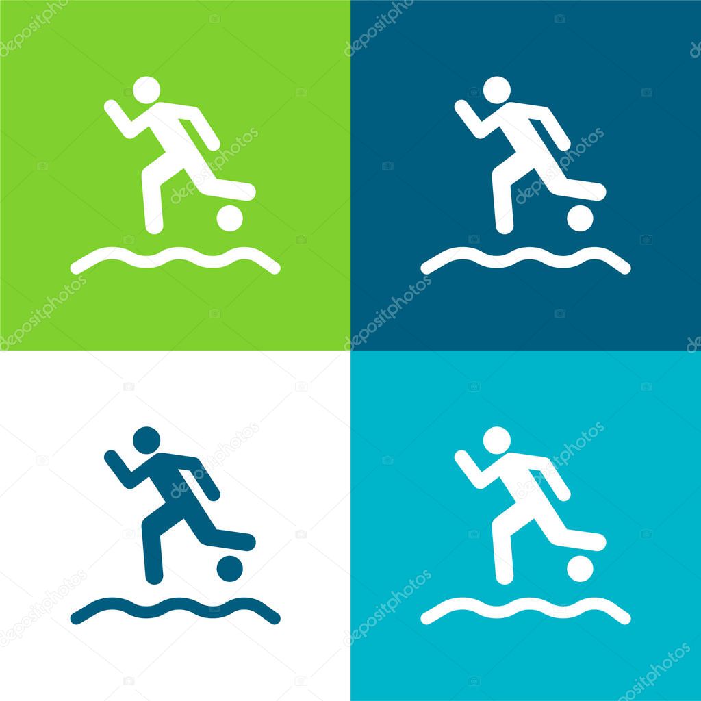 Beach Soccer Player Running With The Ball On The Sand Flat four color minimal icon set