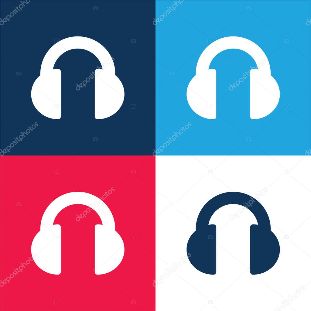 Black Headphones blue and red four color minimal icon set