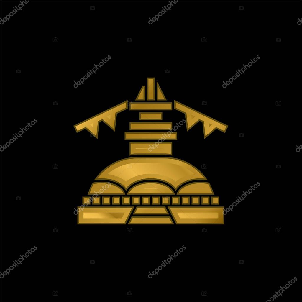 Boudhanath gold plated metalic icon or logo vector