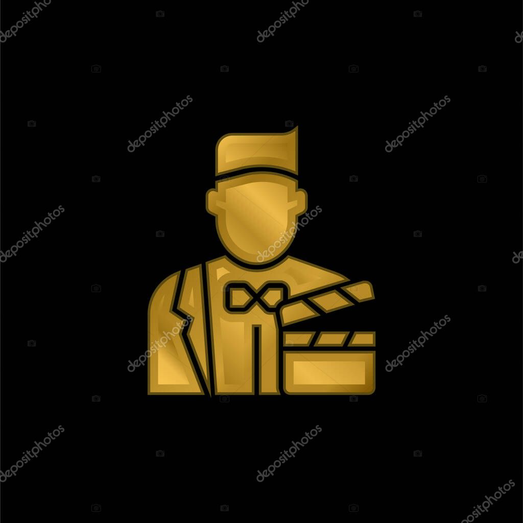 Actor gold plated metalic icon or logo vector