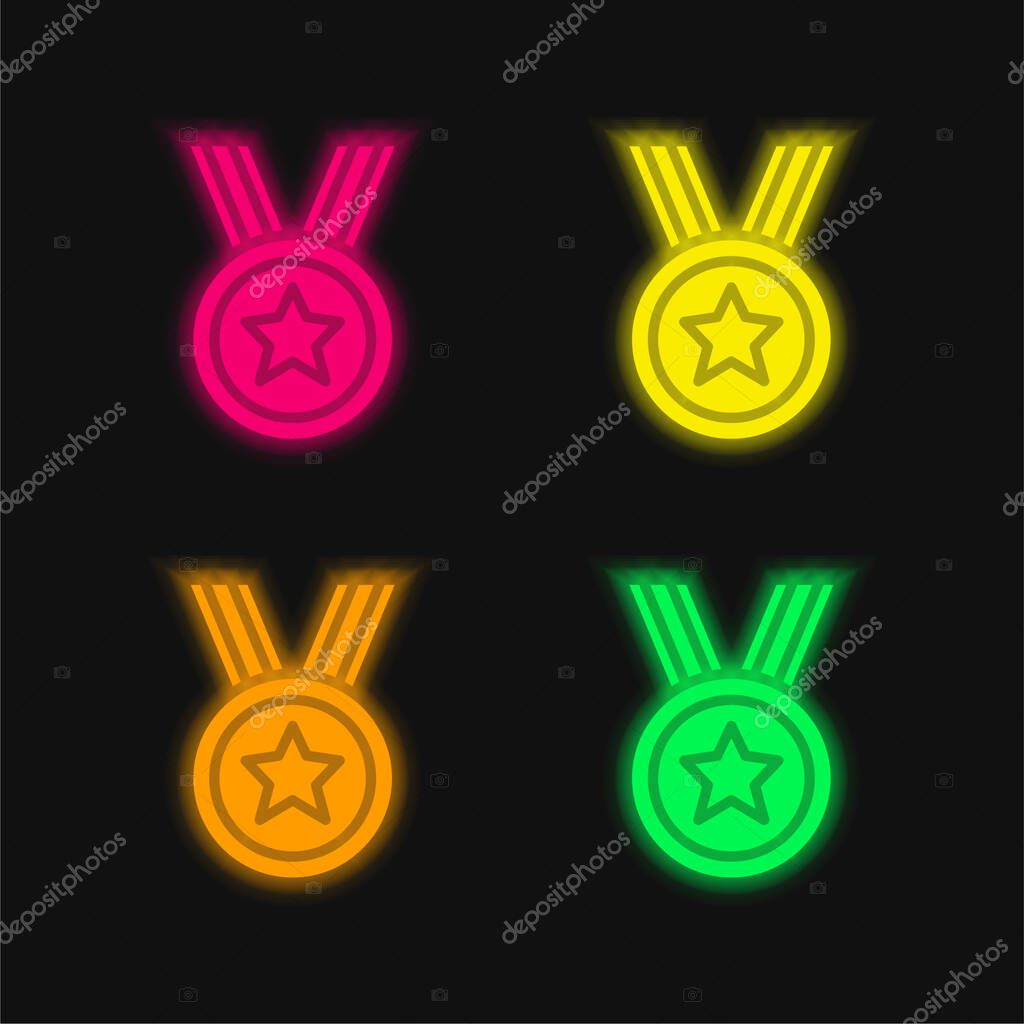 Award four color glowing neon vector icon