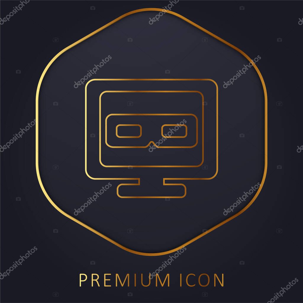 3D Television golden line premium logo or icon
