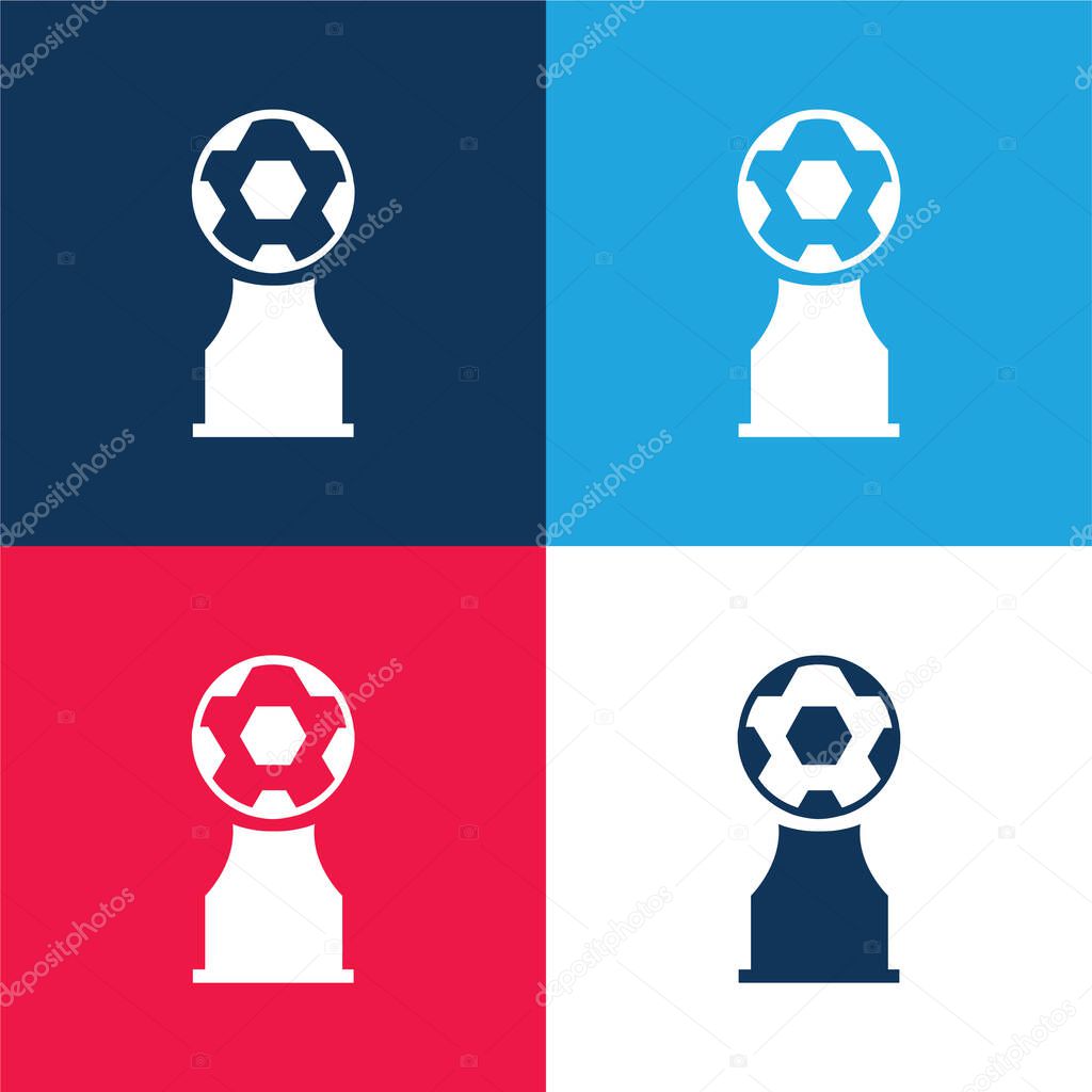 Award Trophy With Soccer Ball blue and red four color minimal icon set