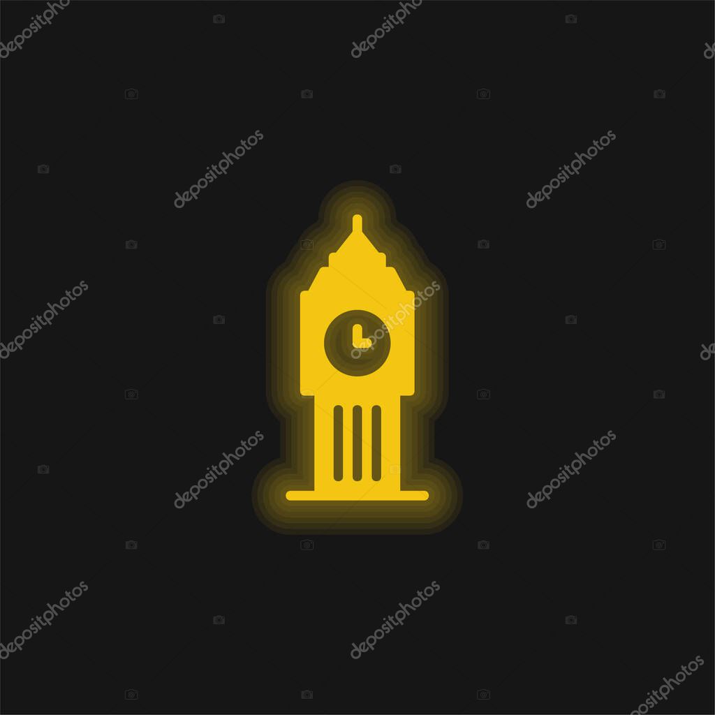 Big Ben yellow glowing neon icon