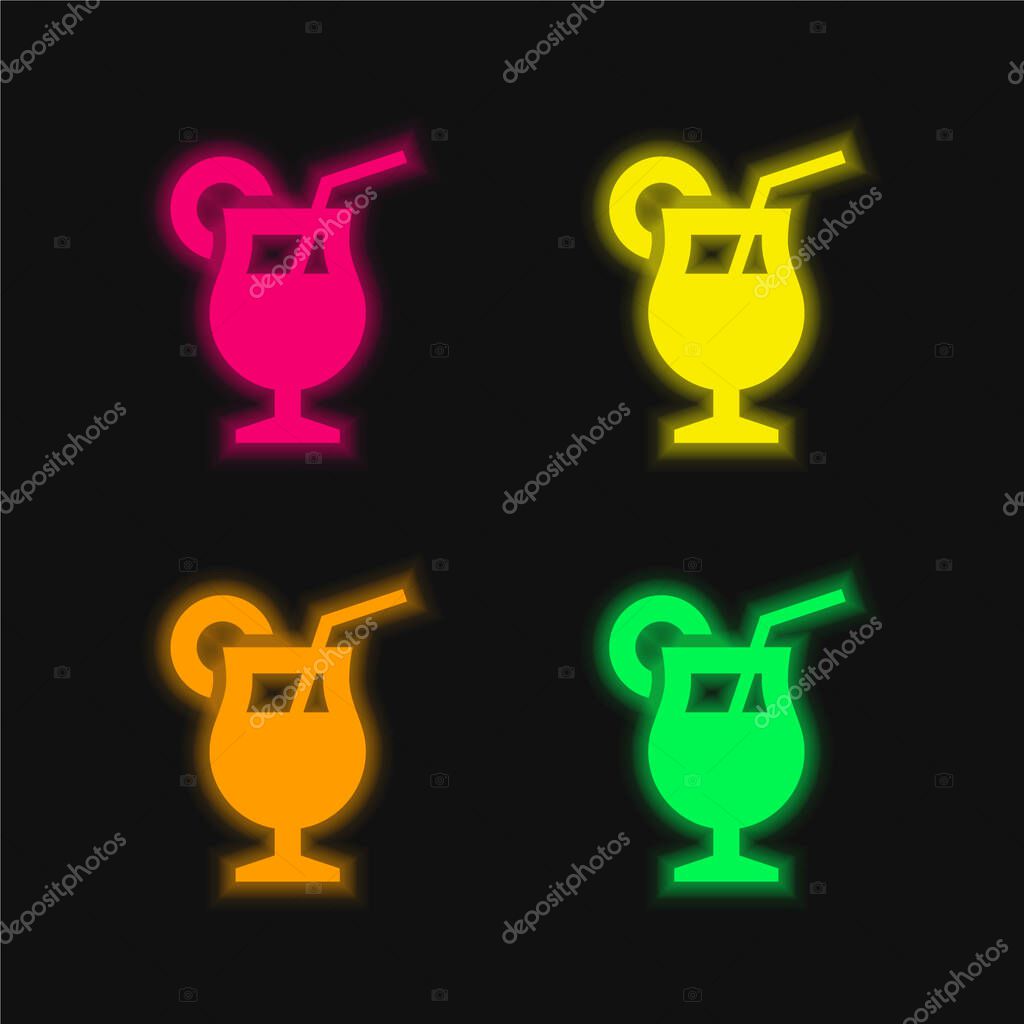 Beverage four color glowing neon vector icon