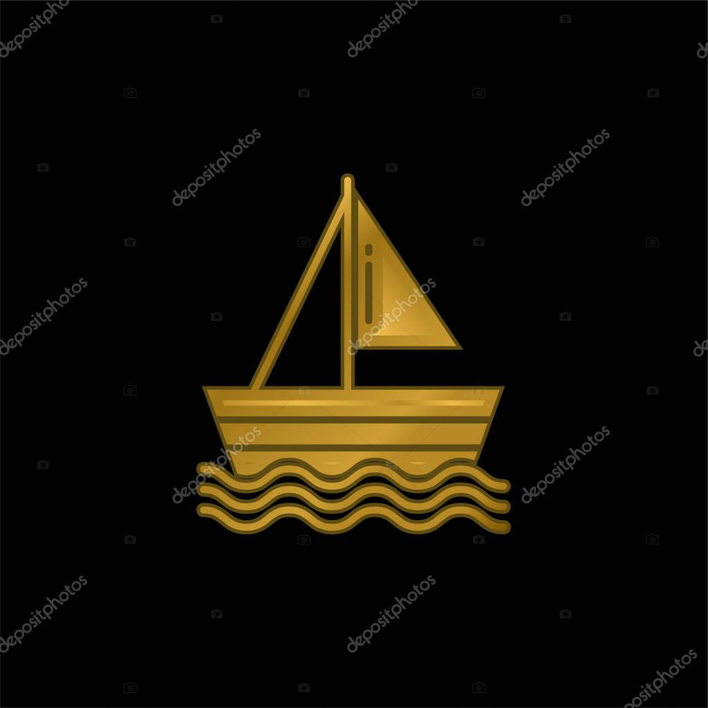 Boat gold plated metalic icon or logo vector