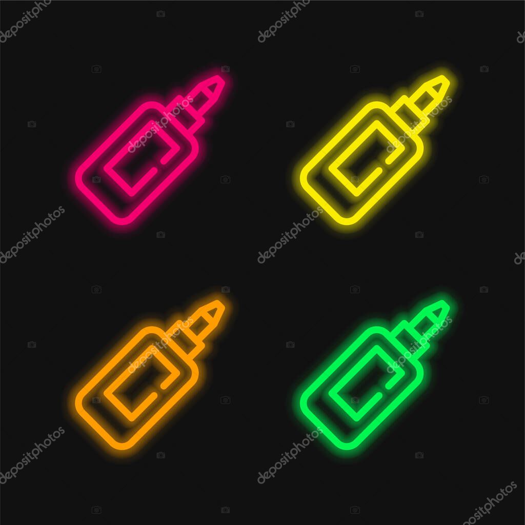 Bottle Of Glue four color glowing neon vector icon