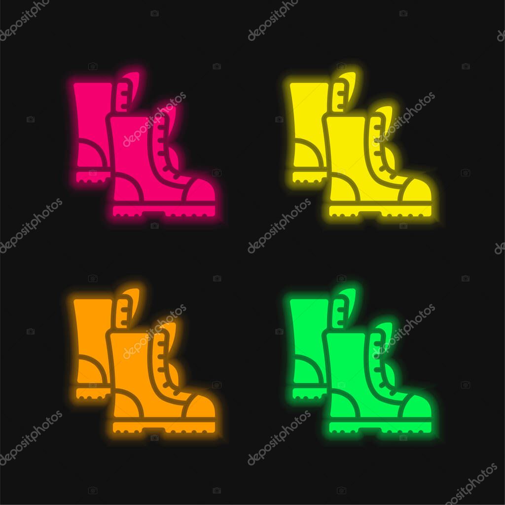 Boots four color glowing neon vector icon