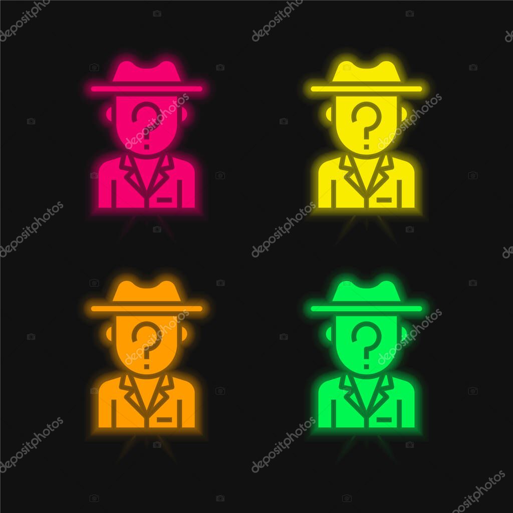 Anonymity four color glowing neon vector icon