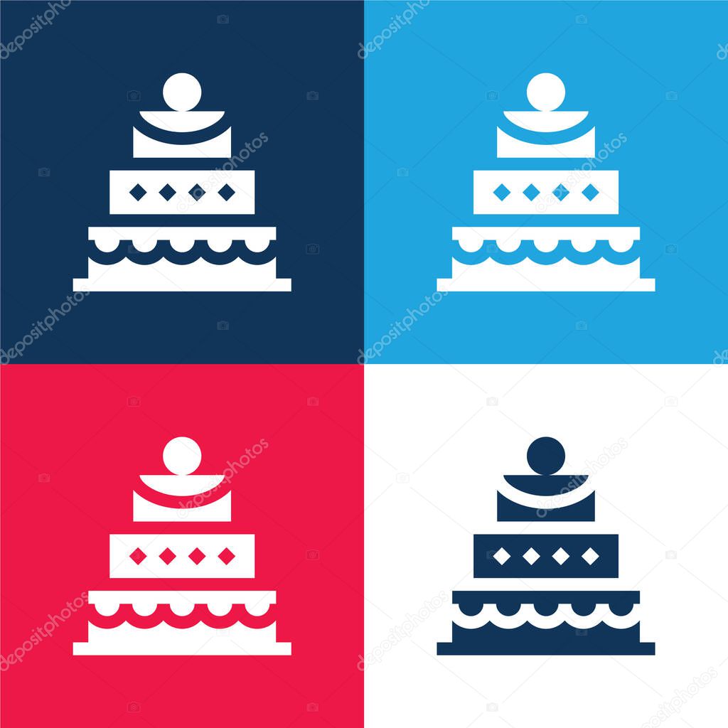 Birthday Cake blue and red four color minimal icon set